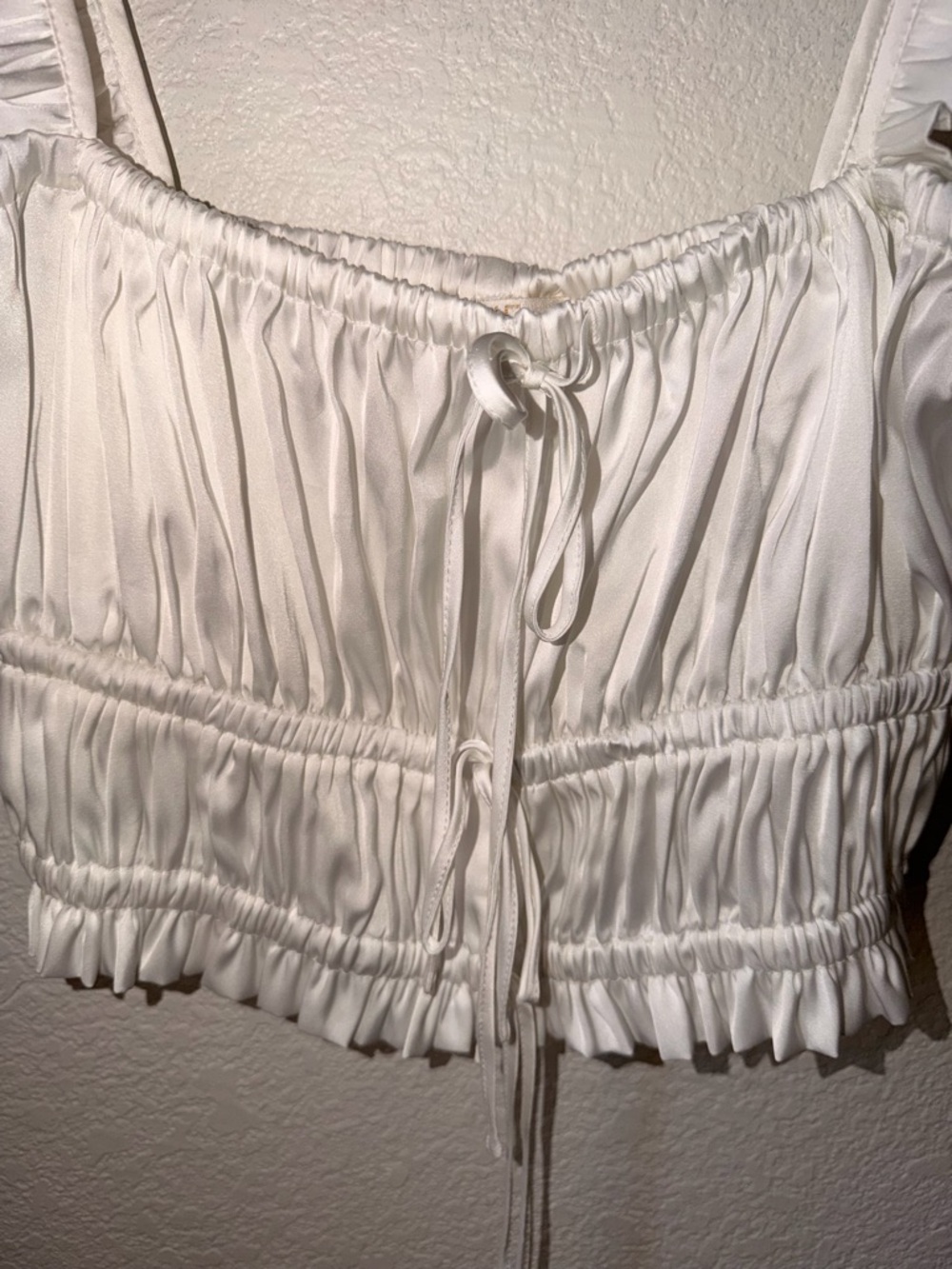 Wayf White Ruffled Drawstring Crop Tank - Picture 4 of 4